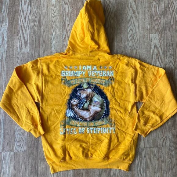 Grumpy Veteran Hoodie Gold Medium - Picture 2 of 5